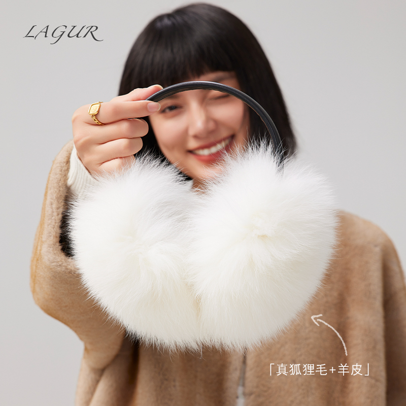 毛茸茸护耳耳罩保暖「真狐狸毛+羊皮」超大毛绒耳套耳捂子冬季防寒