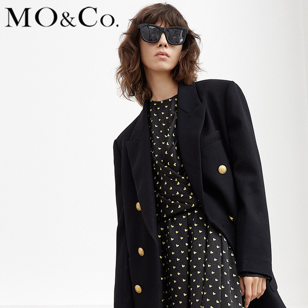 MOCO复古双排金扣宽肩宽松时尚防寒西装外套JK服时尚女MBB3BLAT01