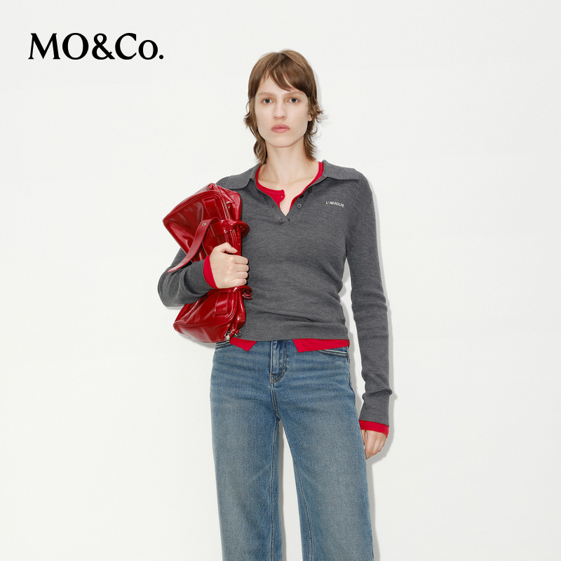 MOCO毛衣针织衫美丽诺绵羊毛冬polo领套头上衣MBD4SWTT13