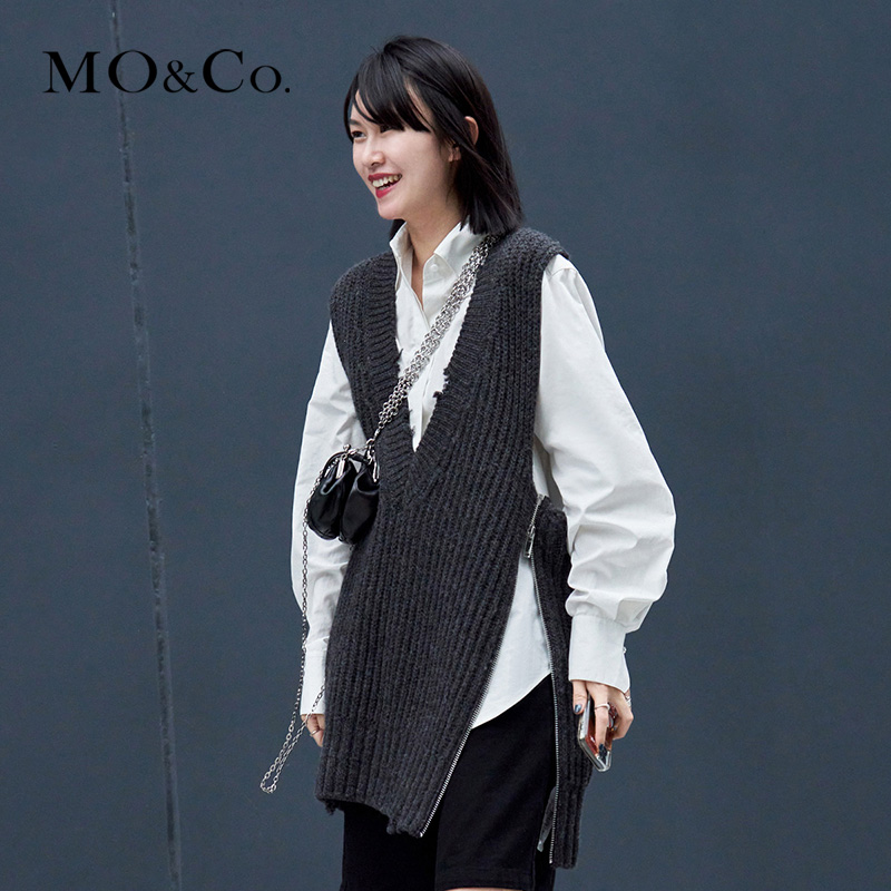 MOCO秋冬拉链V领无性别时尚针织背心MBA4SWTT07