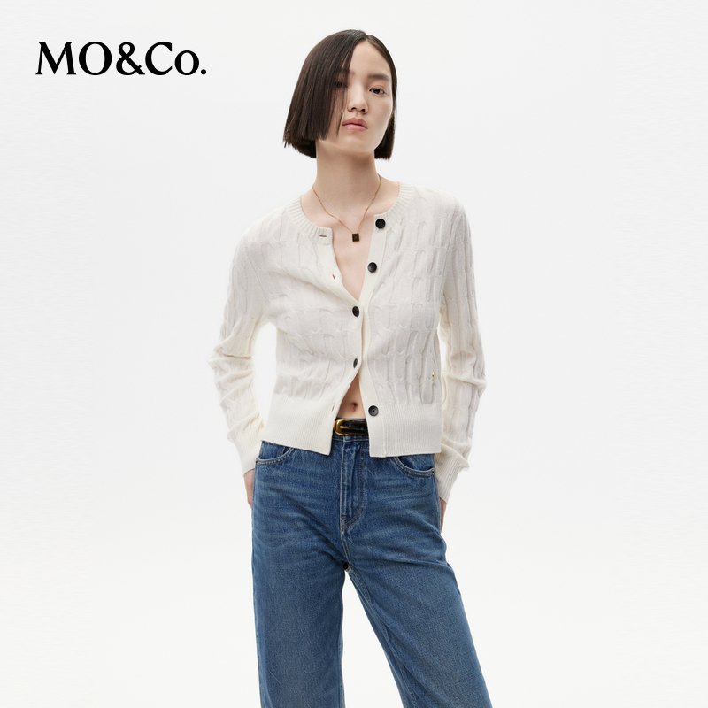 【绵羊毛×山羊绒】MOCO冬季扭绳短款针织衫开衫MBC4CARK06