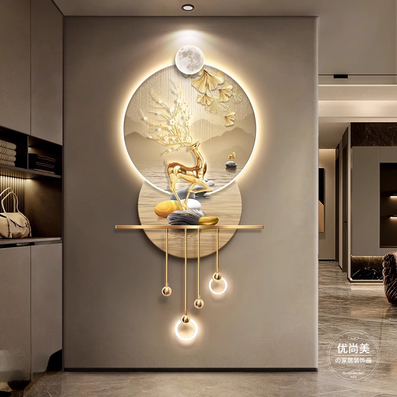 石来运转轻奢LED带灯入户玄关装饰画简约现代挂画走廊过道壁灯画