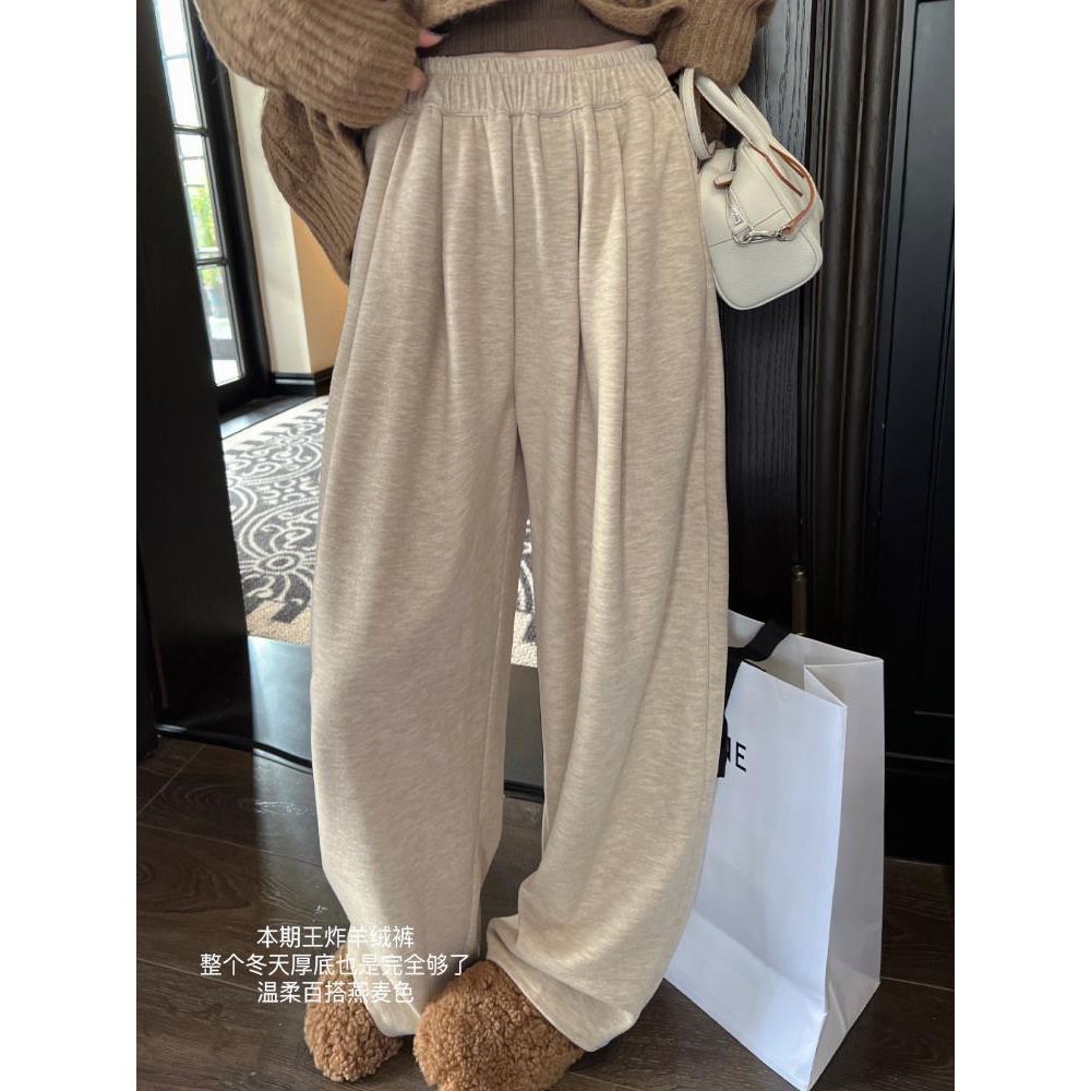 荔薇竹厚实软糯哈伦裤女秋冬大码胖mm防羊绒质感显瘦休闲阔腿长裤