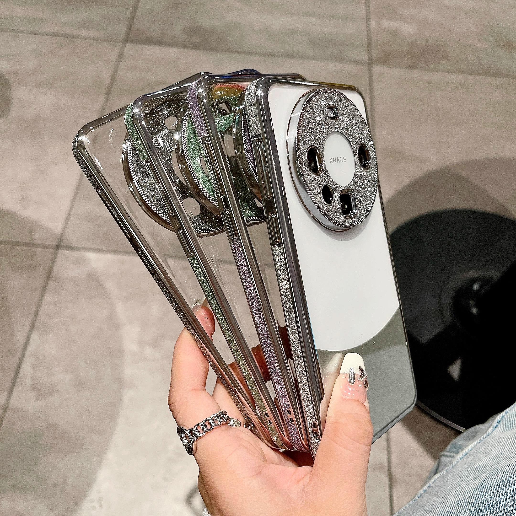 水钻金属奢华防摔感闪粉华为mate60pro手机保护壳新款+透明镜