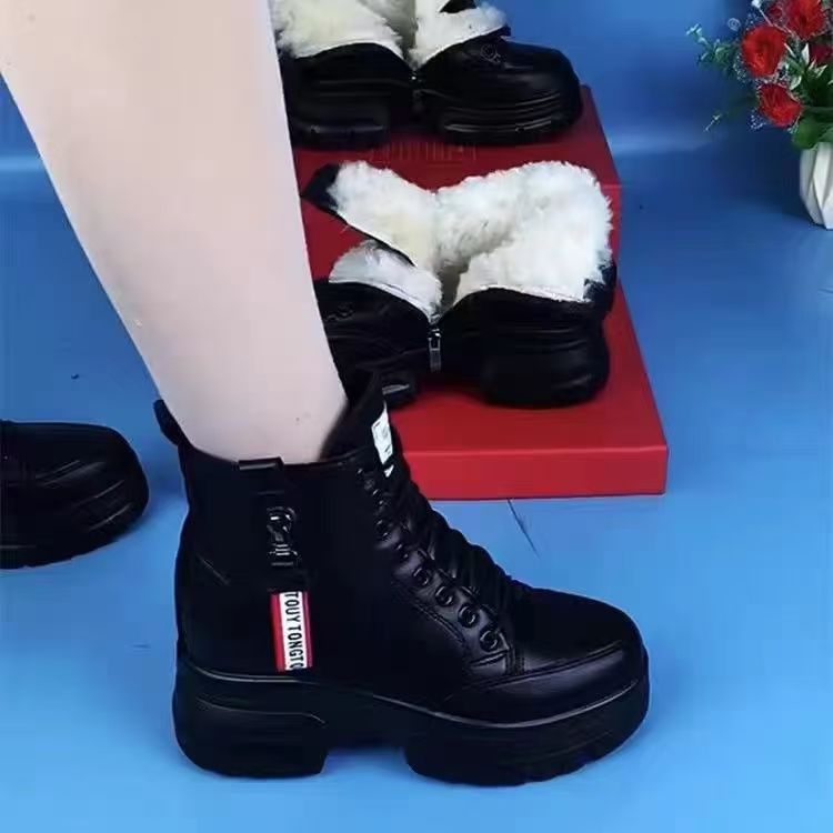 真软皮雪地靴女士2024新款冬季加绒保暖马丁靴厚底防滑软底棉鞋女