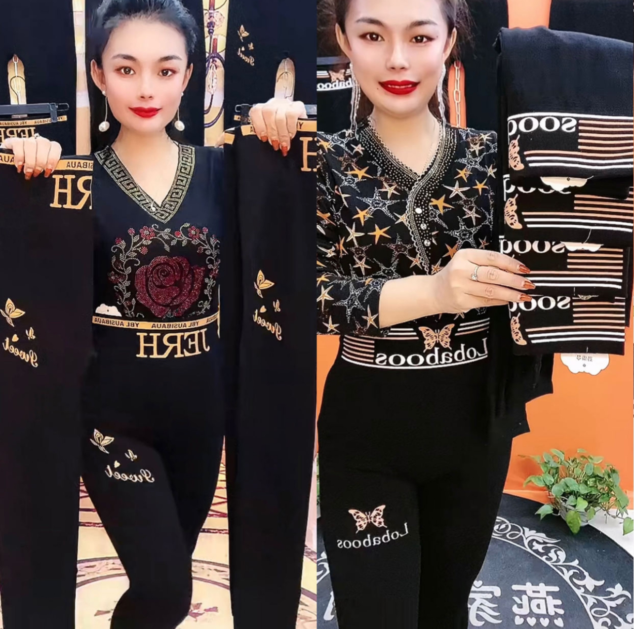 高腰印花330克加绒打底裤