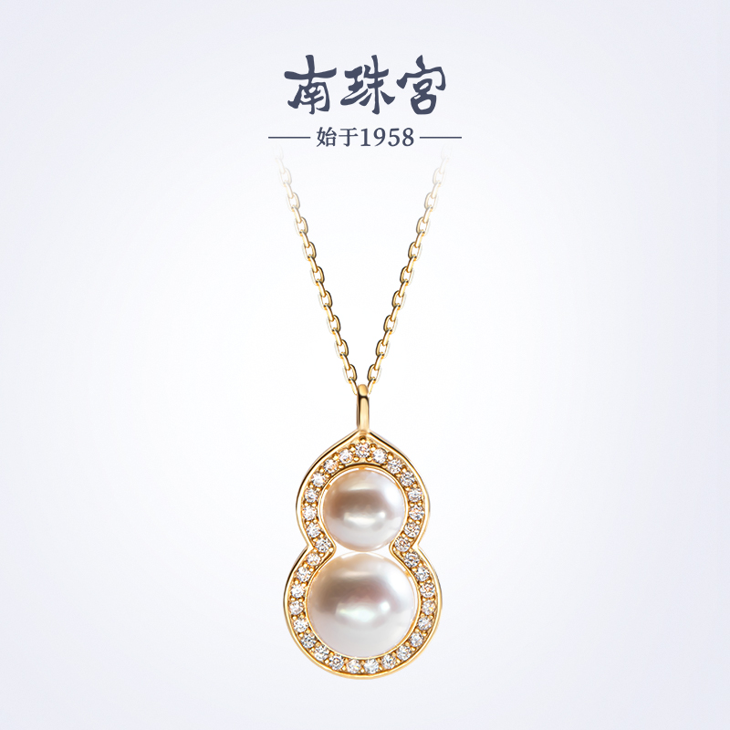 南珠宫新中式S925银淡水珍珠葫芦双珠吊坠母亲节礼物