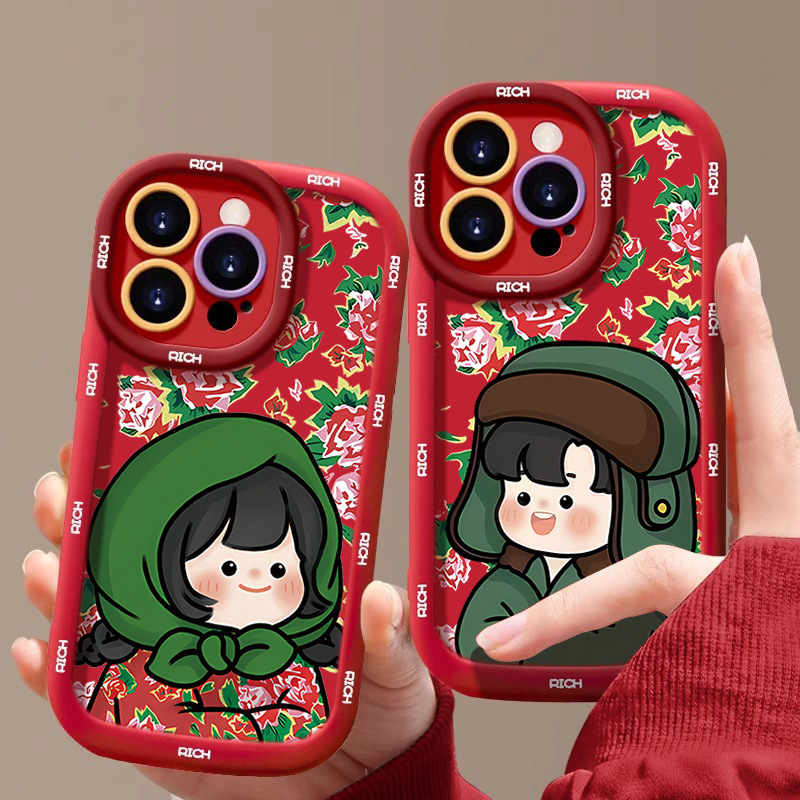 新年东北大花布14promax手机壳iphone15全包13pro情侣12pro软壳11