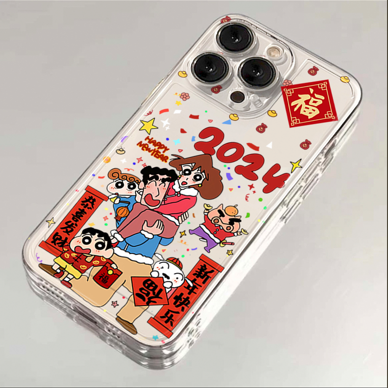 蜡笔小新拜年iphone15苹果手机壳14promax硅胶13pro透明12全包11