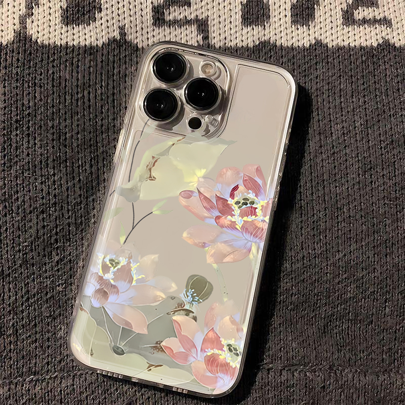 国风荷花iphone15苹果手机壳14promax硅胶13pro透明12高级11全包X