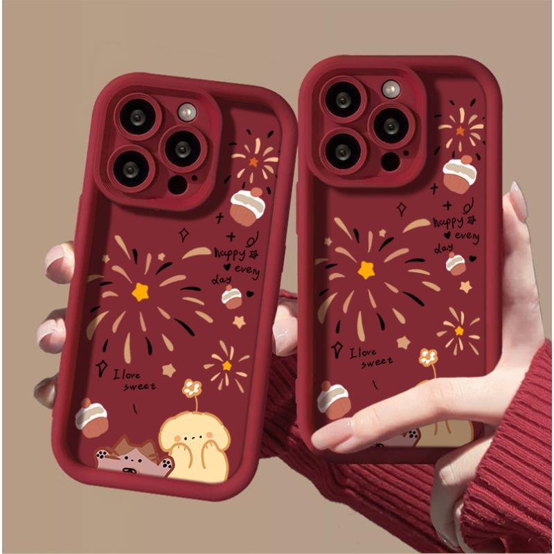 浪漫烟花小狗iphone15苹果手机壳14promax硅胶13pro网红12新年11