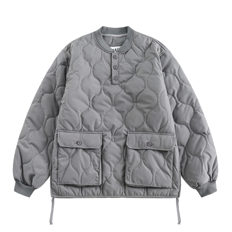 冬季日系复古绗缝葫芦纹圆领套头棉衣外套男女宽松加厚工装棉服潮