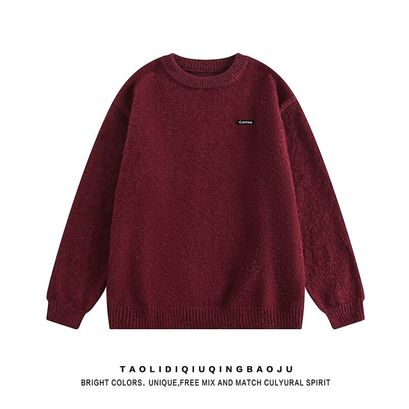 复古vintage纯色简约慵懒风毛衣女秋冬宽松休闲情侣款针织衫线衣