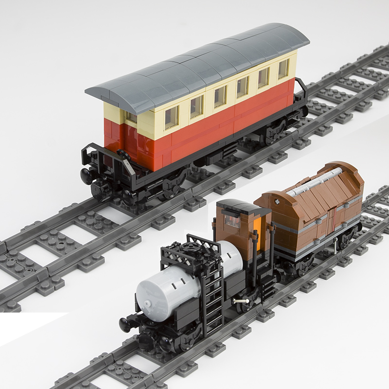 火车铁路轨道系列MOC 红米色客车厢线缆运输车厢DIY小颗粒拼装玩J