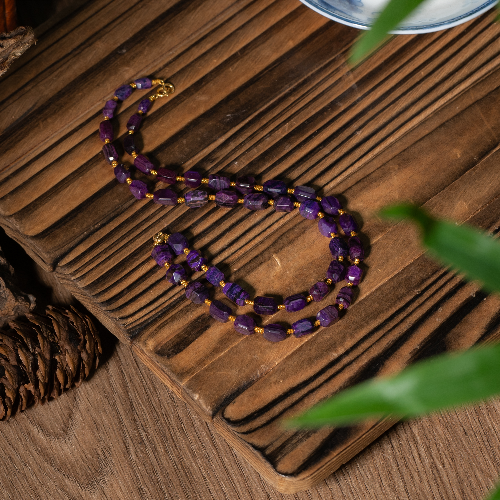 烟扇 | 18K金紫红舒俱来DIY切面项链/45cm/多样性发/P5107/0