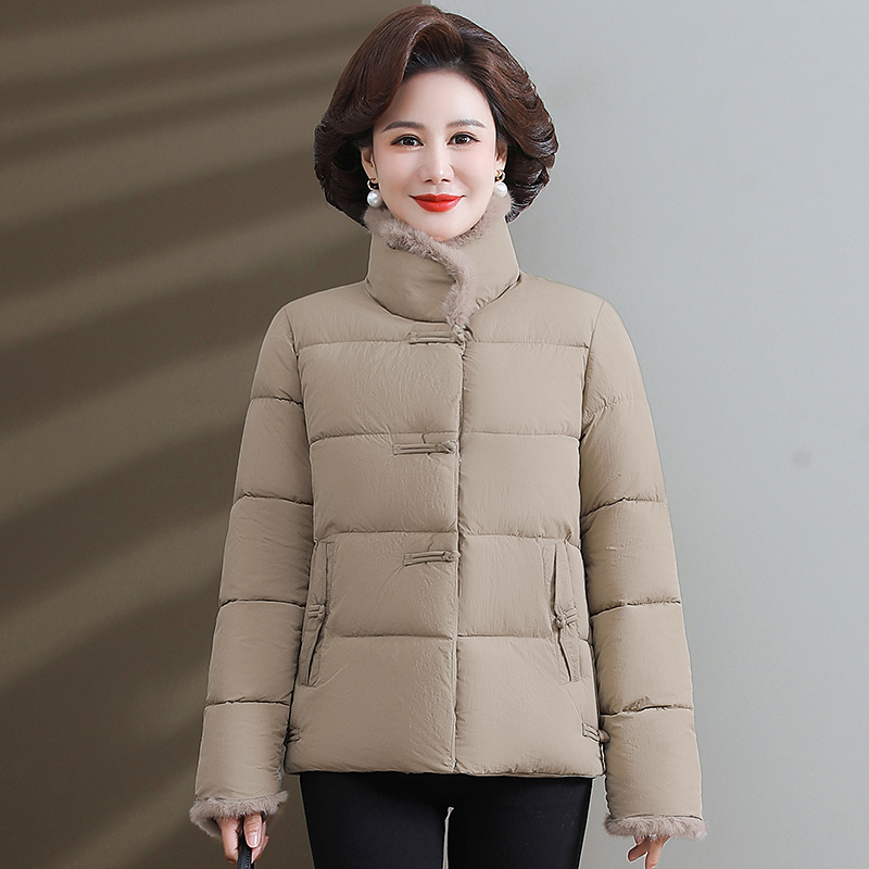 新款洋气妈妈冬季短款棉服女大码小个子棉袄中老年休闲棉衣外套