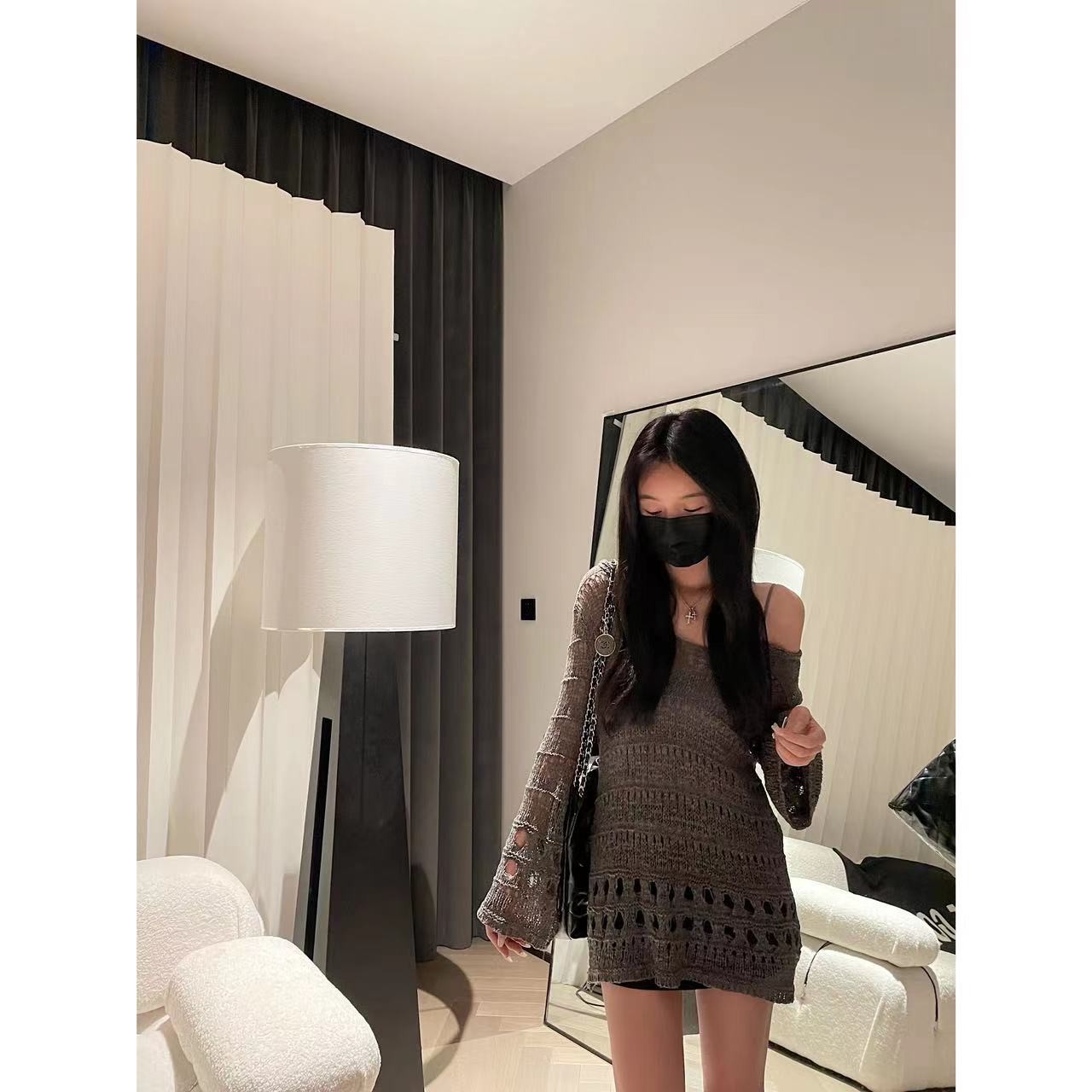张智研【嬉皮士女孩】夏季一字肩镂空罩衫针织小衫女百搭心机上衣