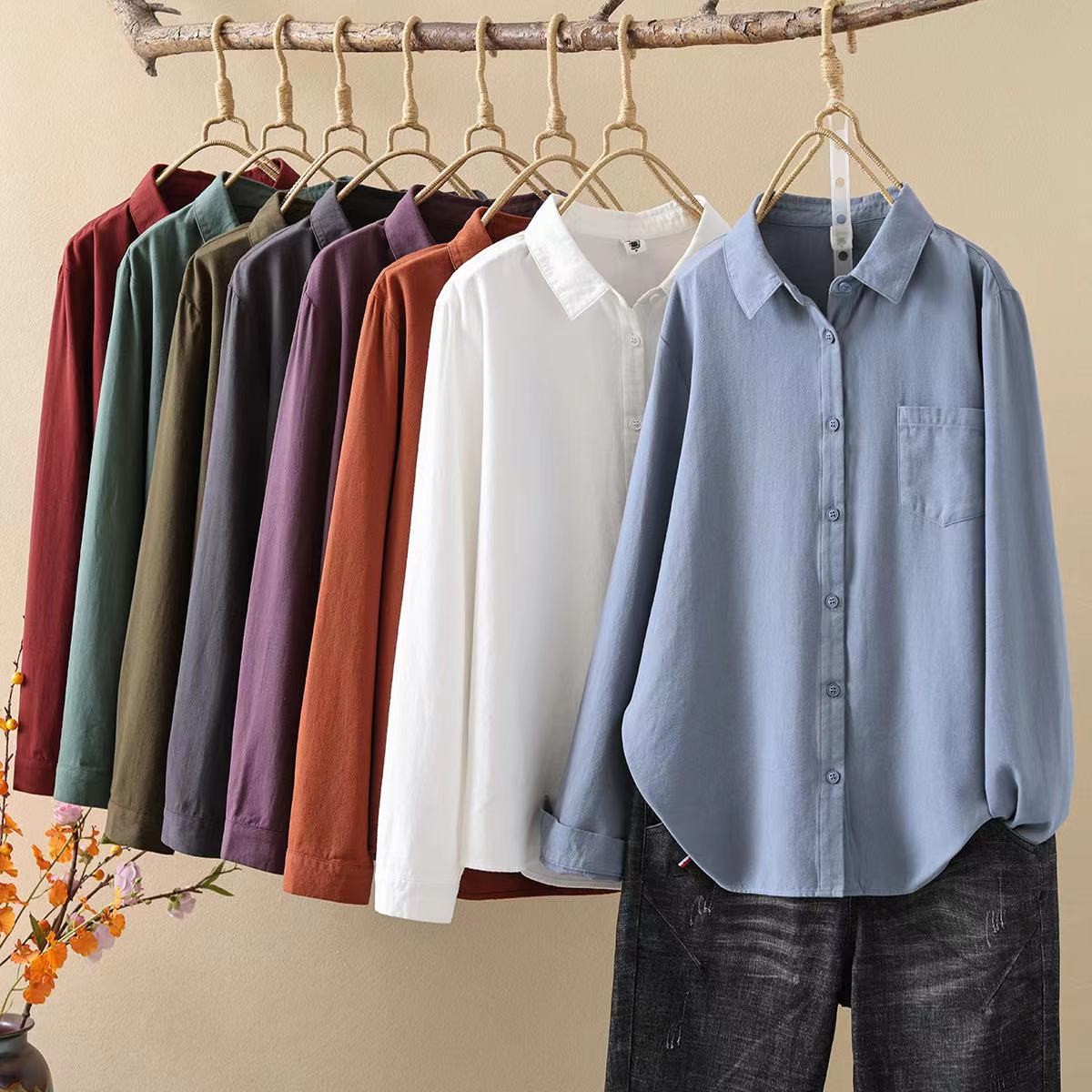 2025春新款斜纹棉衬衫休闲百搭长袖显瘦上衣女85156衬衣