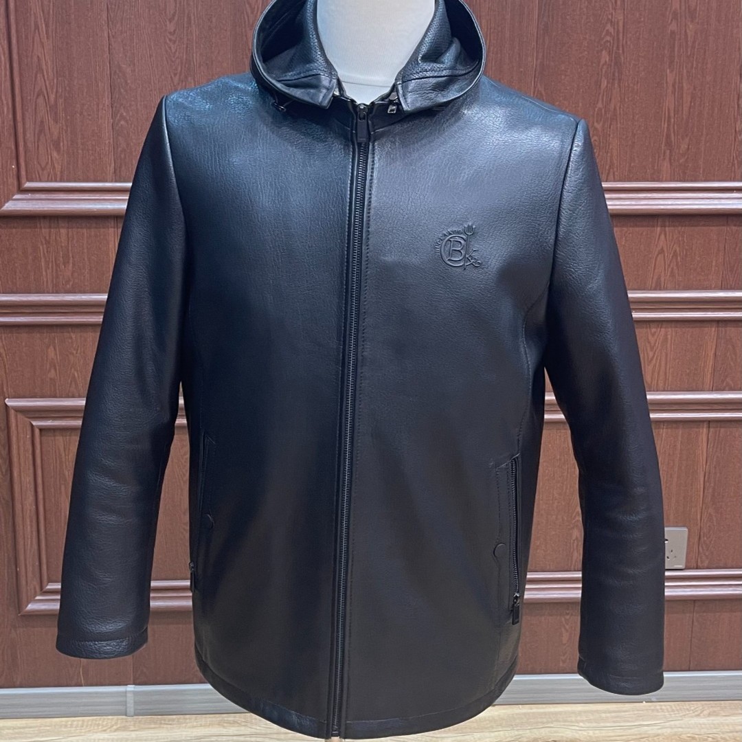 鹿皮真皮皮衣男士新款连帽拉链皮羽绒服帽可脱卸夹克外套秋冬厚款