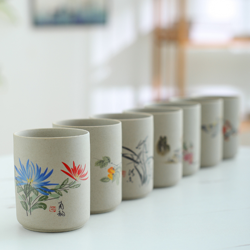 粗陶茶杯陶瓷水杯200毫升主人杯个人杯中式餐厅直筒杯素色茶具