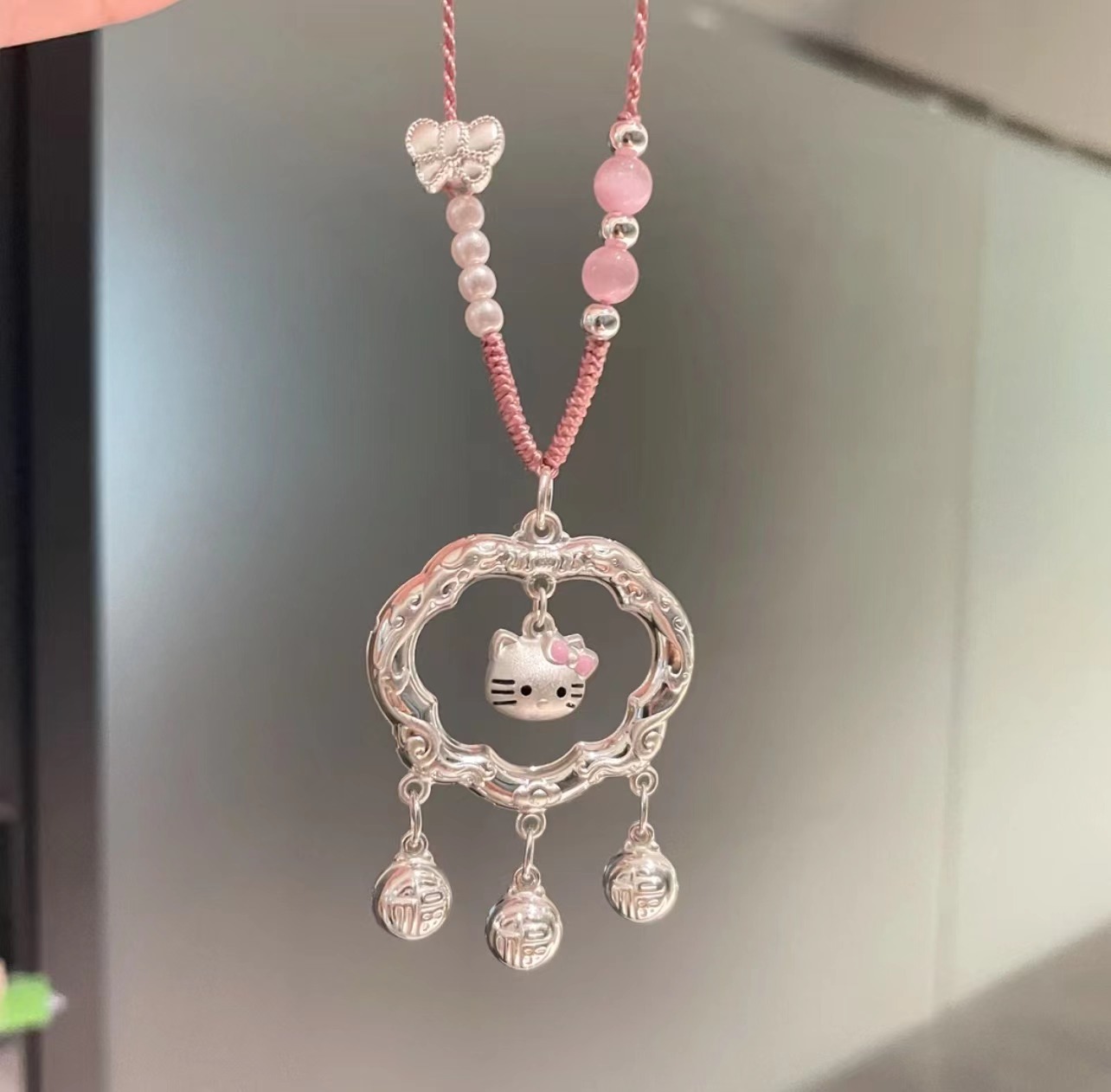 吊坠足银 999祥云凯蒂猫铃铛纯银吊坠甜美灵动吊坠情人送女友项链