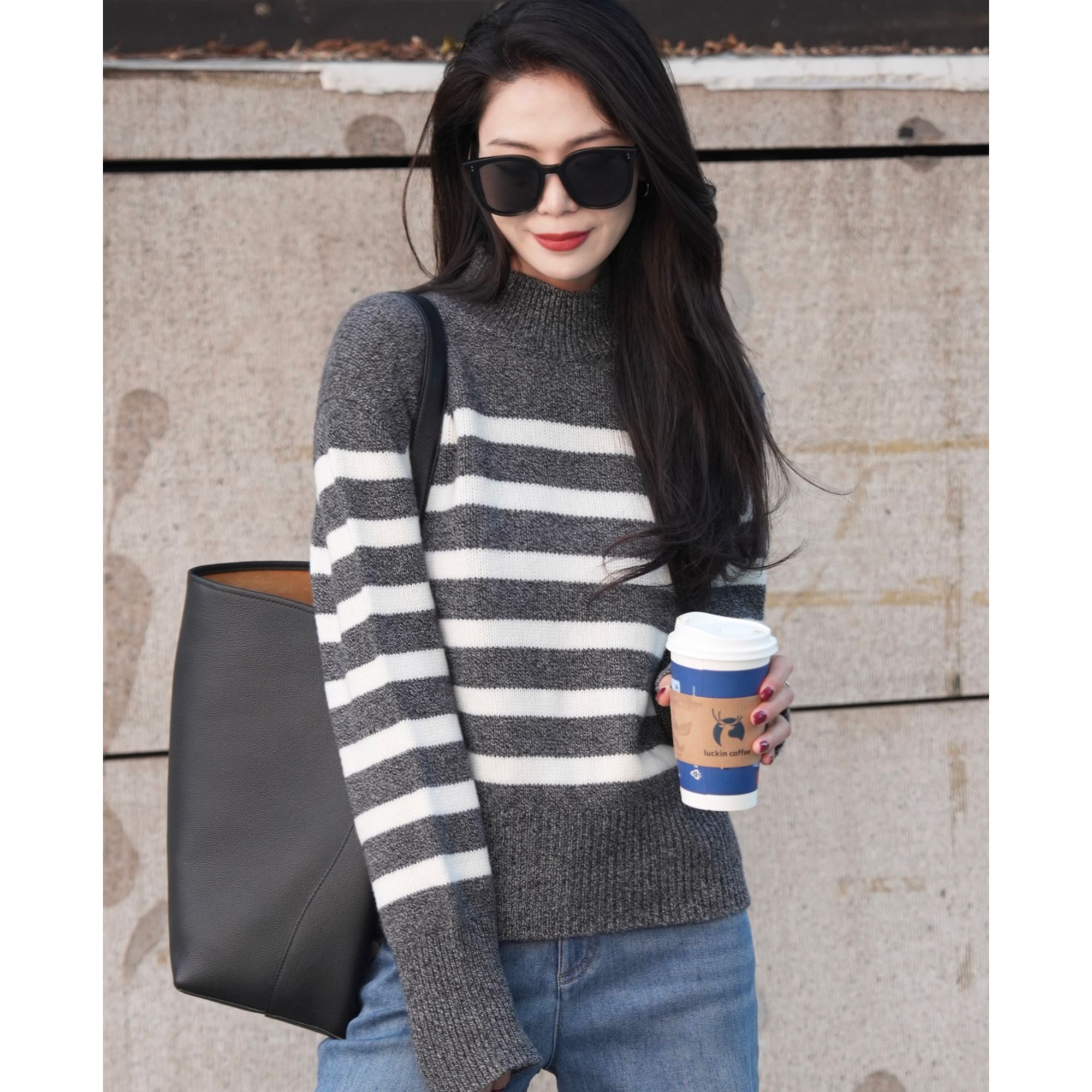 AMASS/阿玛施冬季阿玛施松弛感羊绒无缝粗针条纹毛衣女/5399774  