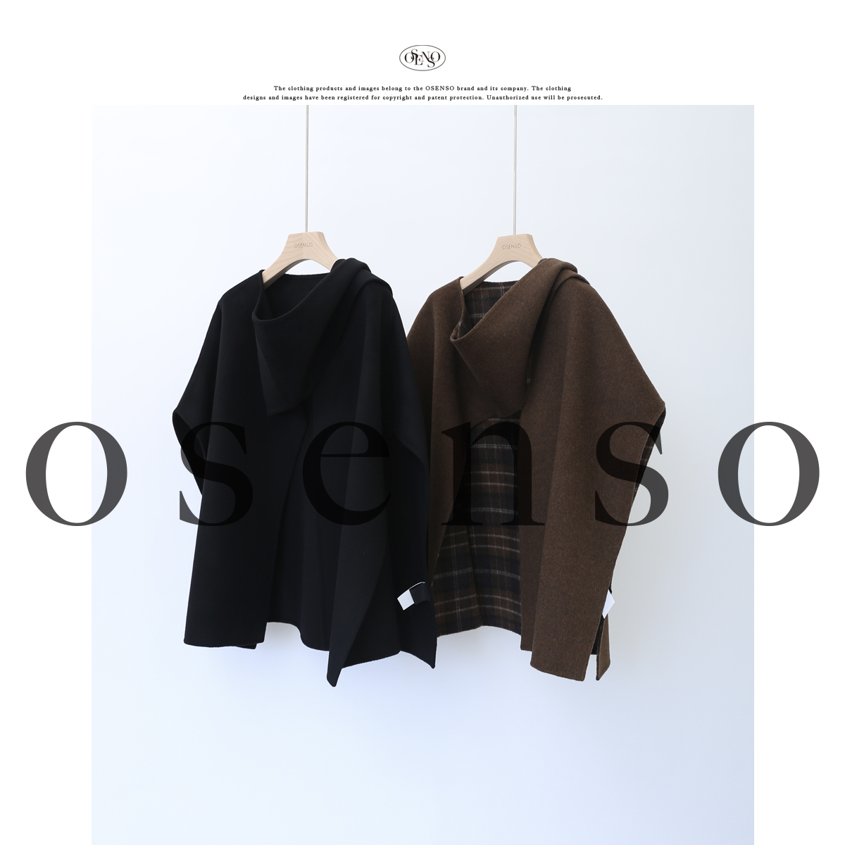 OSENSO“柏林纪事”秋冬宽松气质斗篷披肩款短款大衣DY240781
