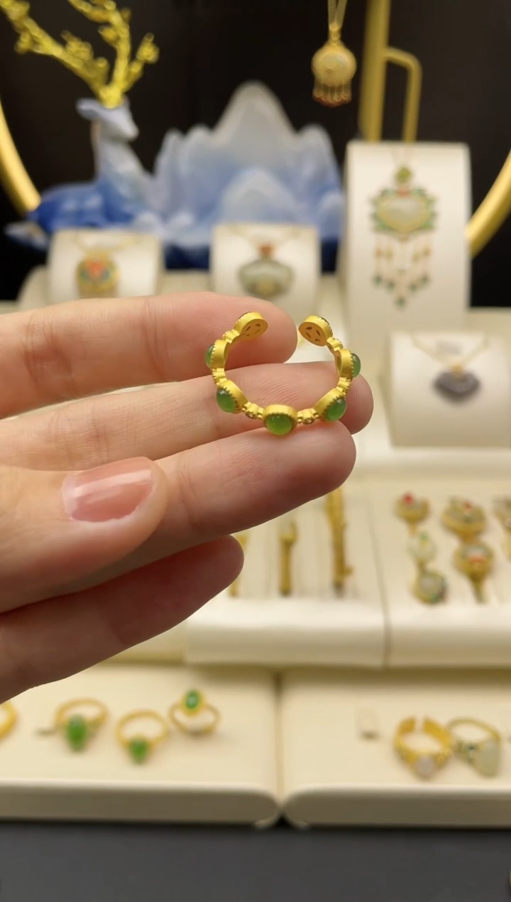 【闪购商品】和田玉戒指银S925镶嵌和田玉多蛋面戒指