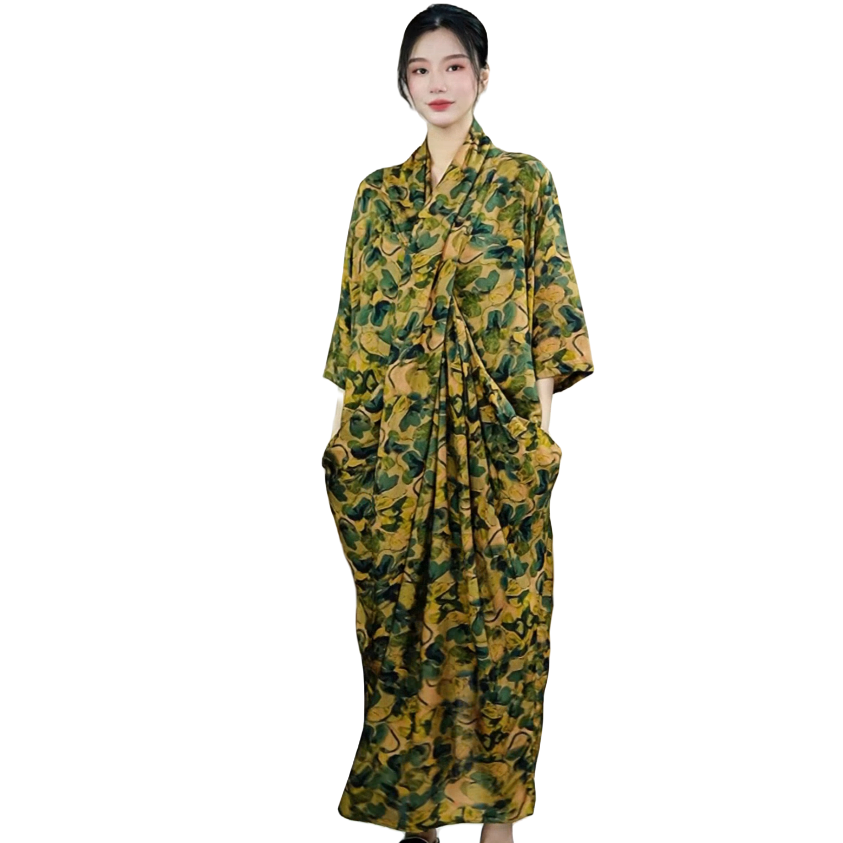 夏季新款复古宽松气质长裙显瘦连衣裙23263