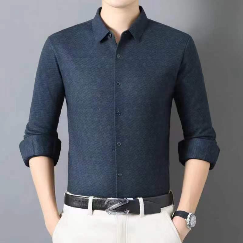 9856男式冬季加绒保暖衬衫磨毛亲肤无痕压胶长袖衬衫