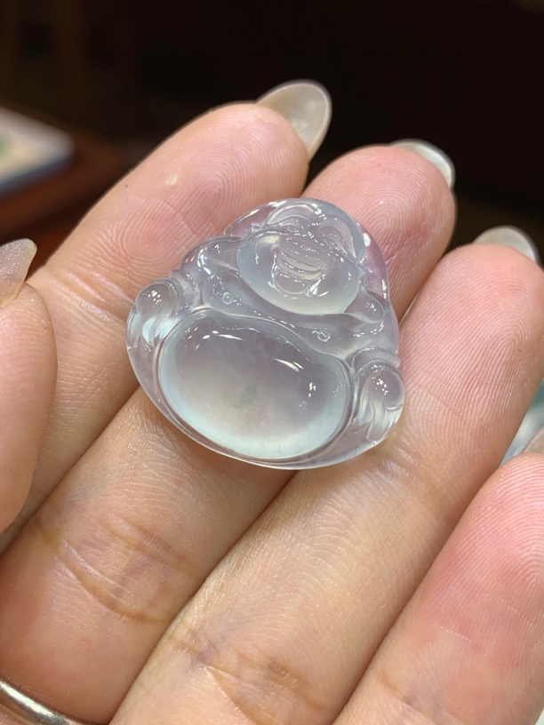 缅甸天然翡翠A货冰透水润光泽飘绿花佛公24.4/25.3/5.6