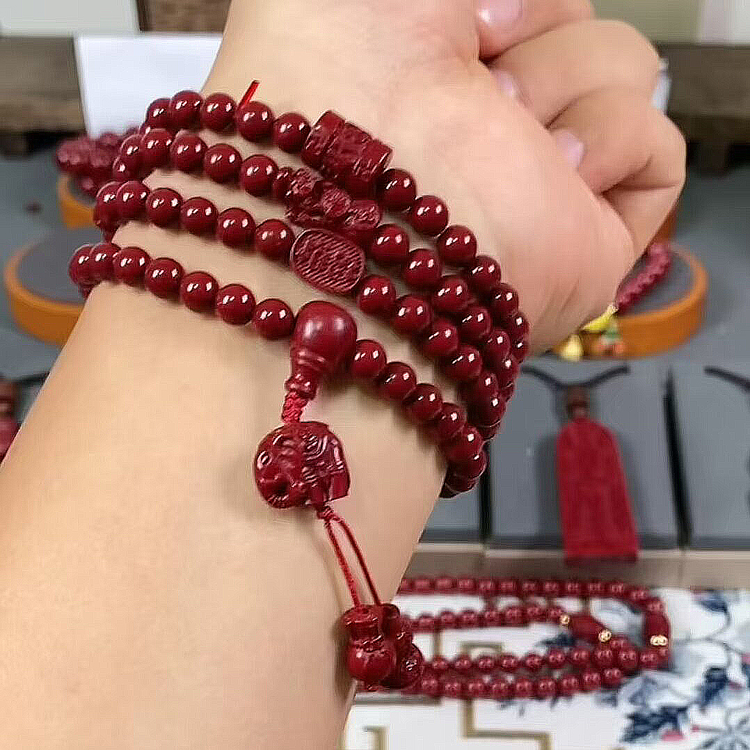 含辰砂工艺品朱砂6mm四圈福袋手链