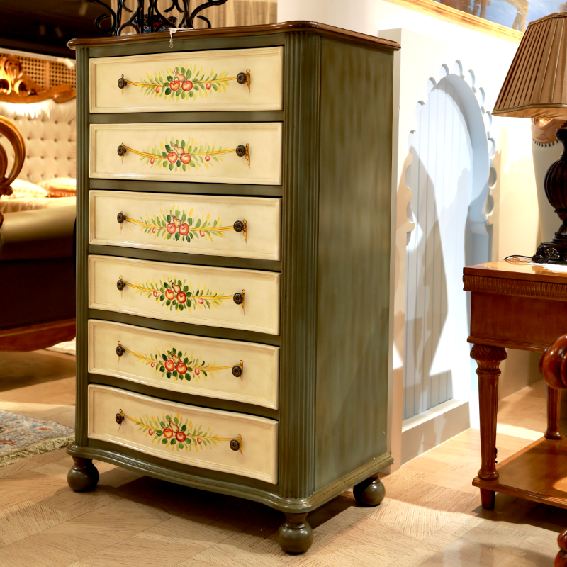 美式实木六斗柜卧室家用彩绘收纳抽屉式置物立柜收纳柜欧式