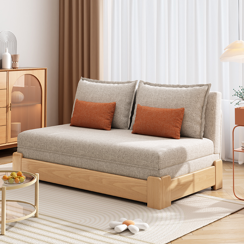 满轩月新中式白蜡木多功能沙发床一体推拉储物折叠阳台书房客厅用