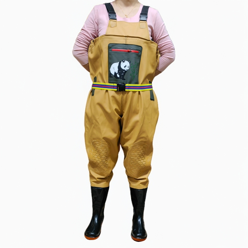 平城安钓鱼加厚半身背带下水裤黑色红底牛津鞋挖藕