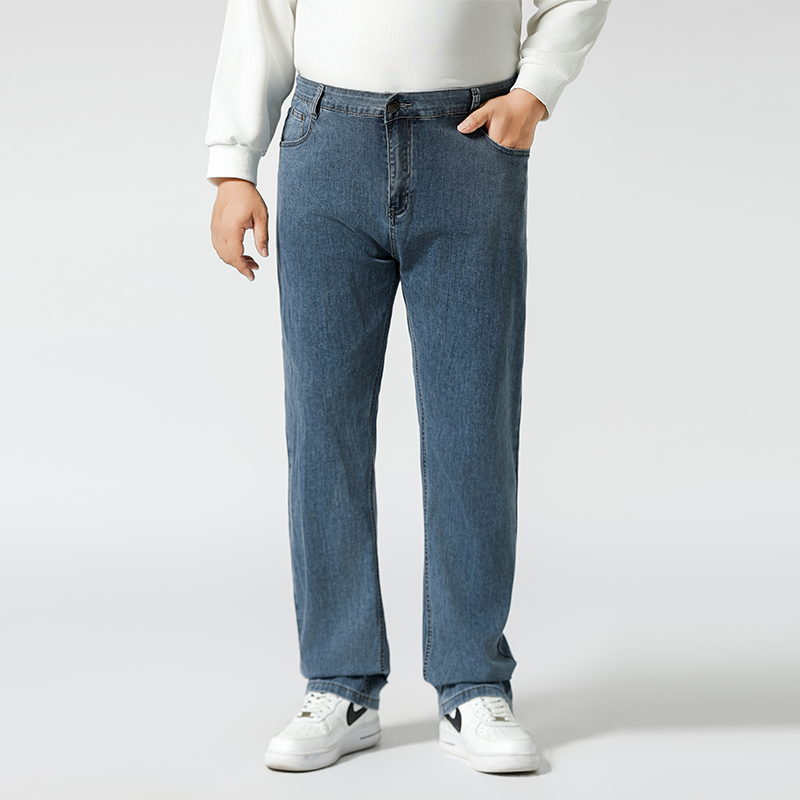 新款秋冬蓝灰色厚料弹力牛仔长裤宽松直筒百搭透气大码牛仔舒适