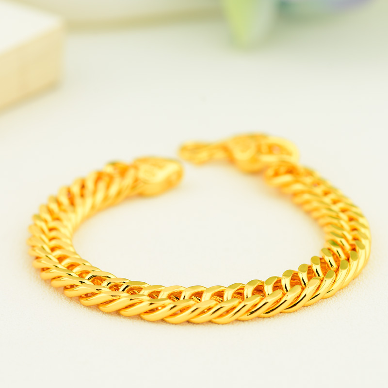 经典老板坦克手链金色古巴链