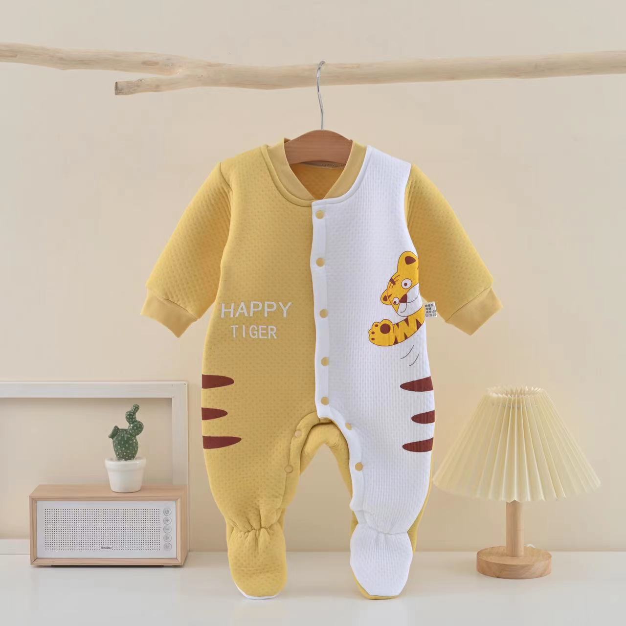 婴儿连体衣秋冬纯棉保暖夹棉哈衣宝宝加厚冬装睡衣新生儿衣服闭裆