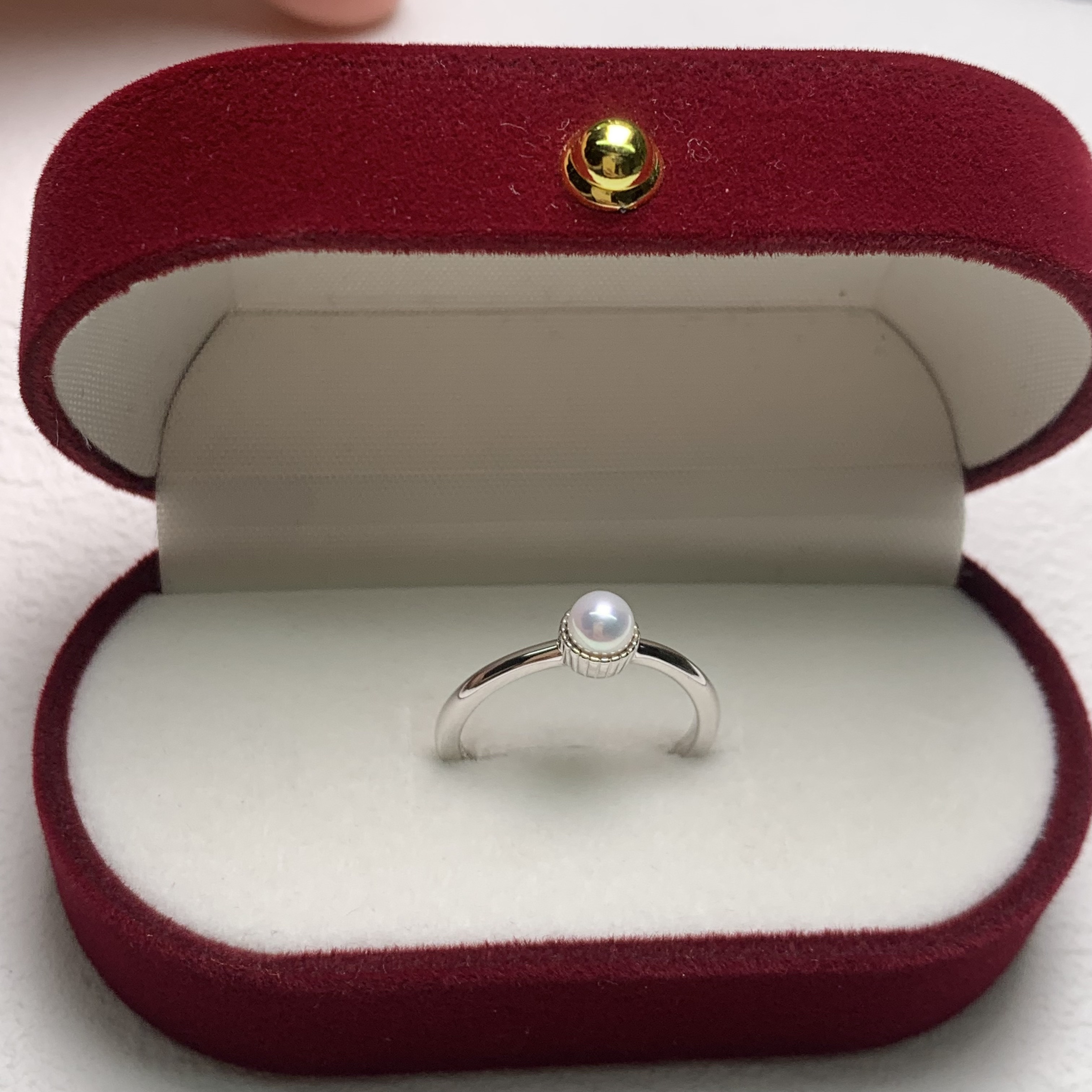 珊然【小迷你】S925银 天然淡水小级光珍珠戒指4-5mm  正圆小众设计