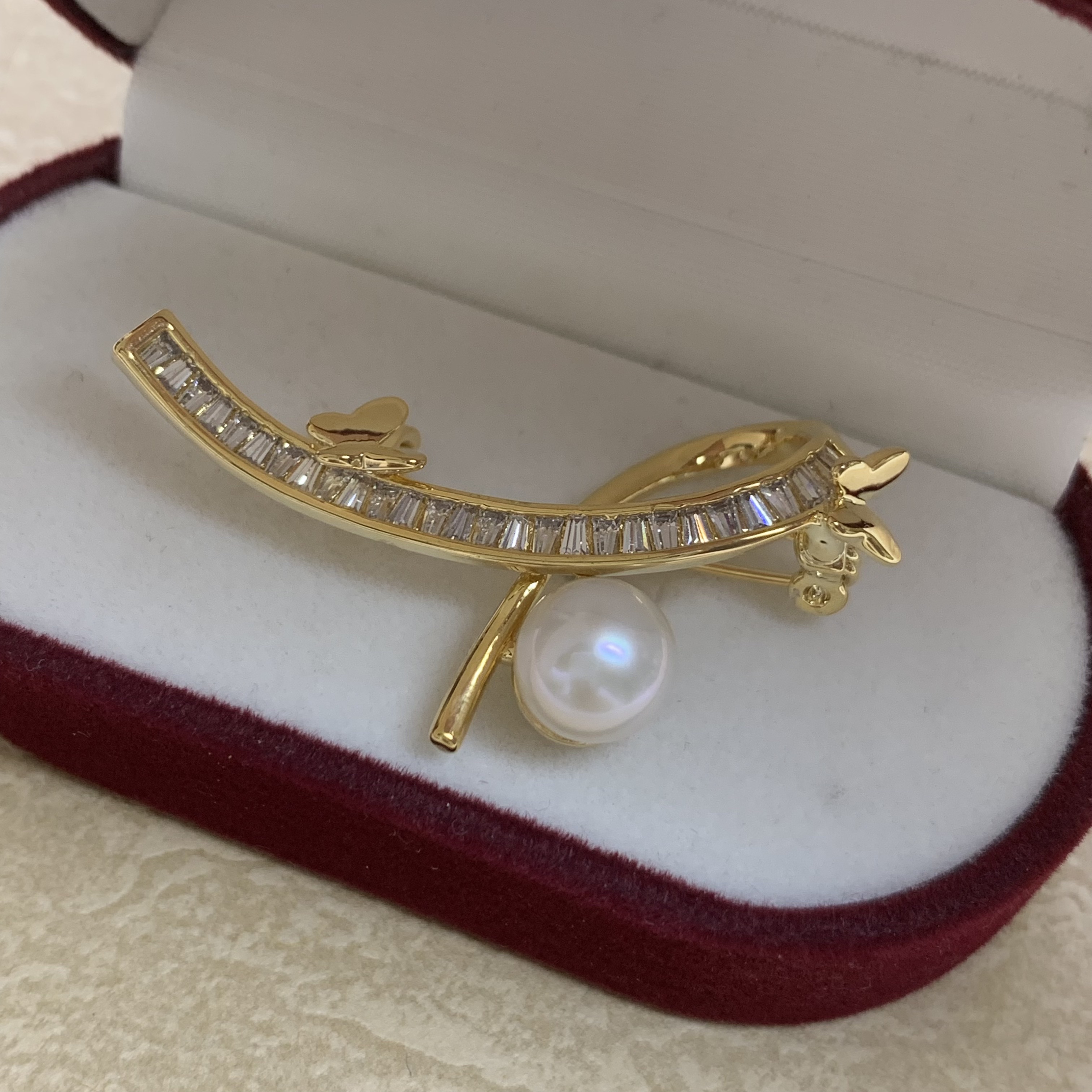 珊然【蝴蝶T锆】天然珍珠胸针 经典百搭有质感