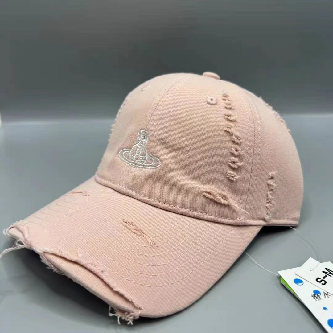 A1530刺绣软顶破洞棒球帽2粉色