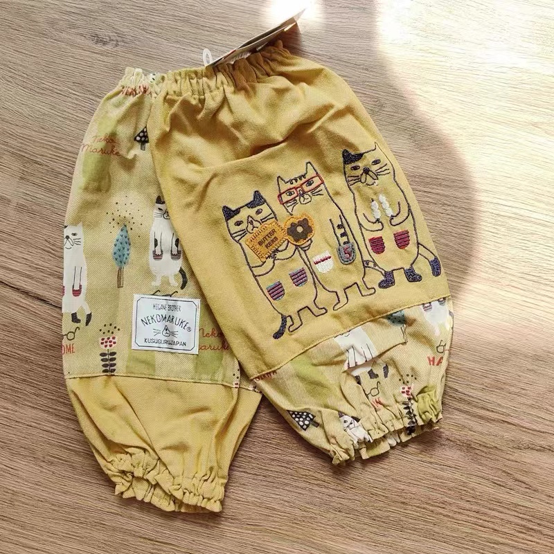 M6508日本kusuguru刺绣猫咪套袖芥黄色6508-2