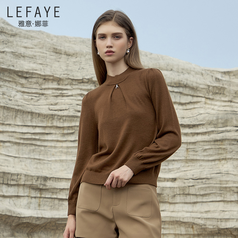 雅意娜菲2024秋冬新款气质半高领针织衫羊毛设计感纯色百搭上衣女