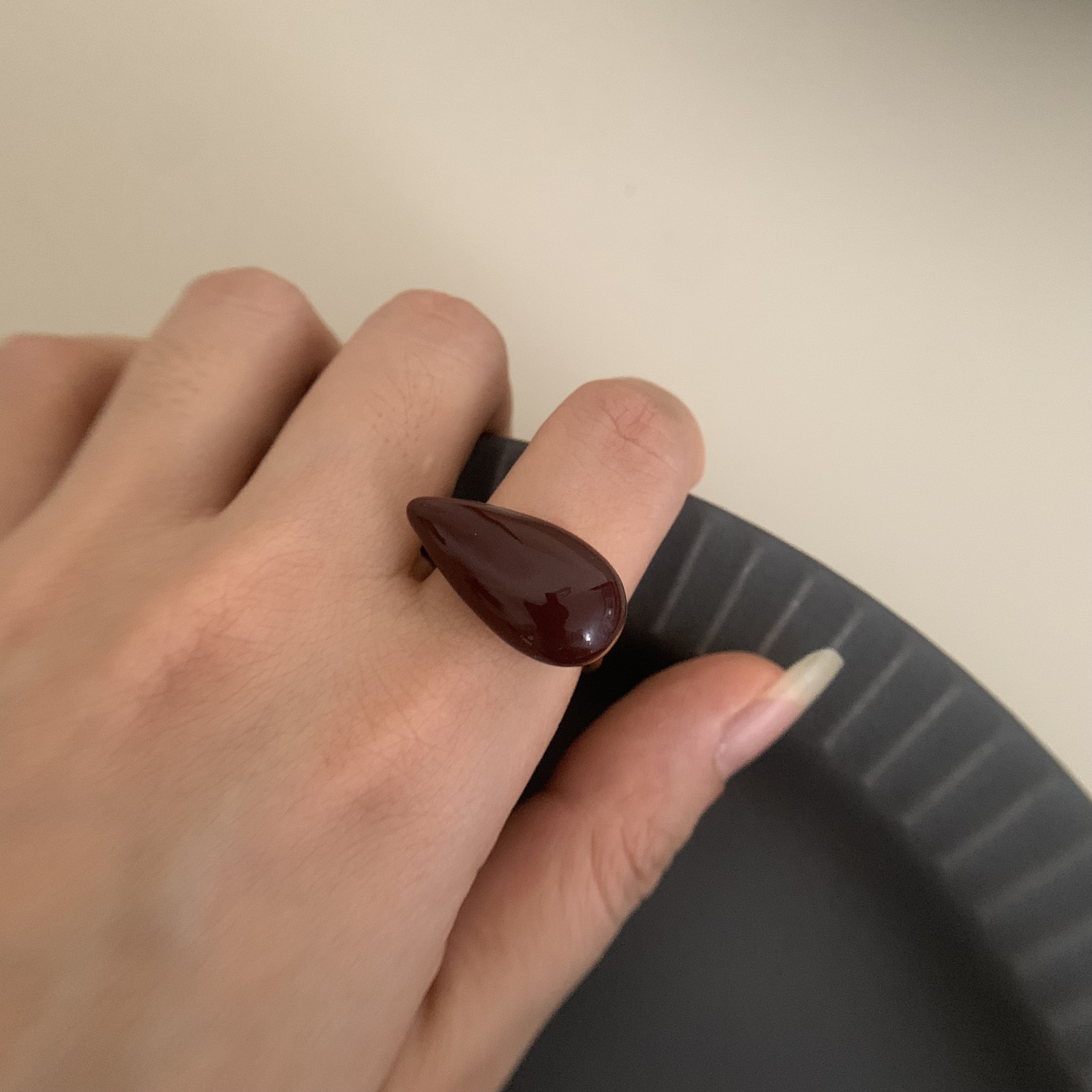 铜合金戒指 拾来花A88【酒红水滴开口戒】时尚轻奢小众个性百搭指环