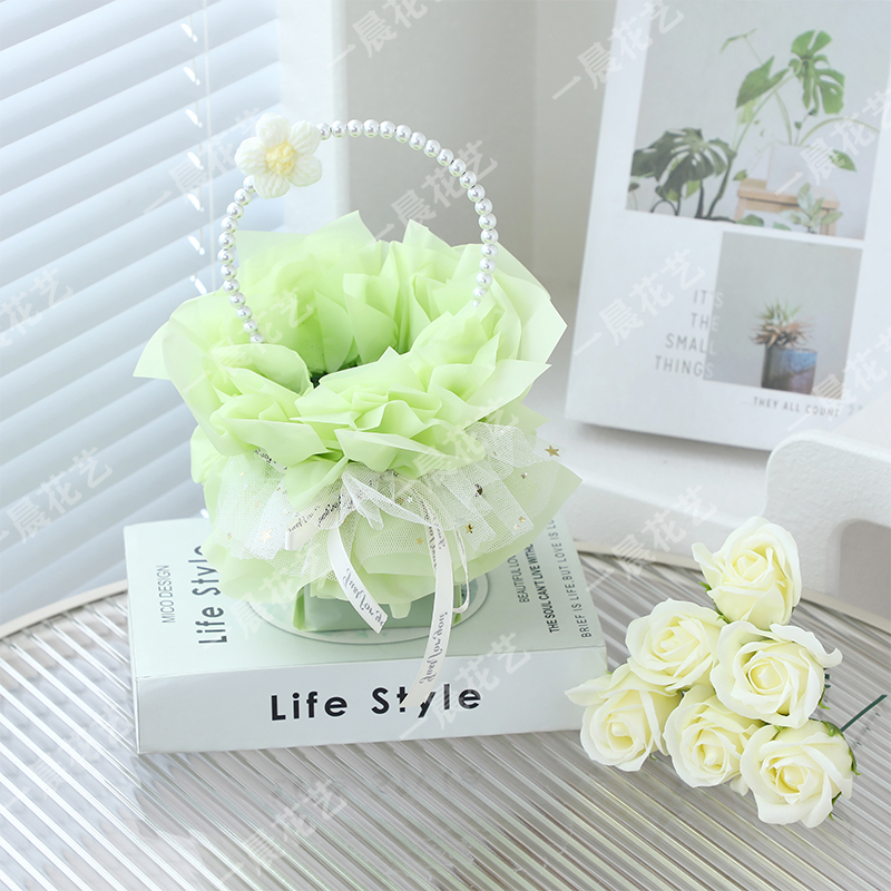 免包装珍珠手提花篮成品花壳直接插零食.水果 鲜花跨年元旦情人节