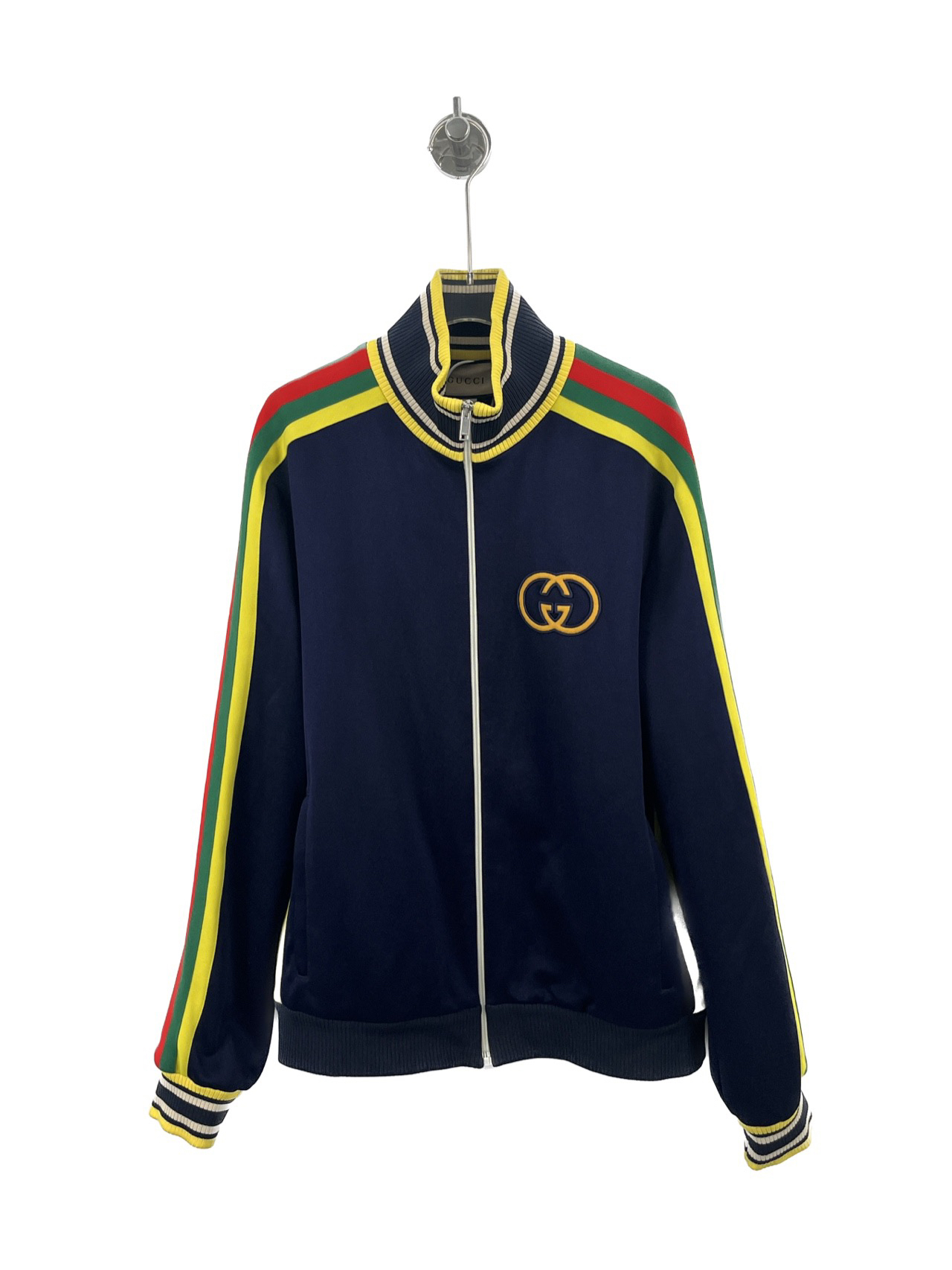 全新带吊01463 Gucci 古驰 拼色条纹拉链长袖夹克外套 蓝色 L码