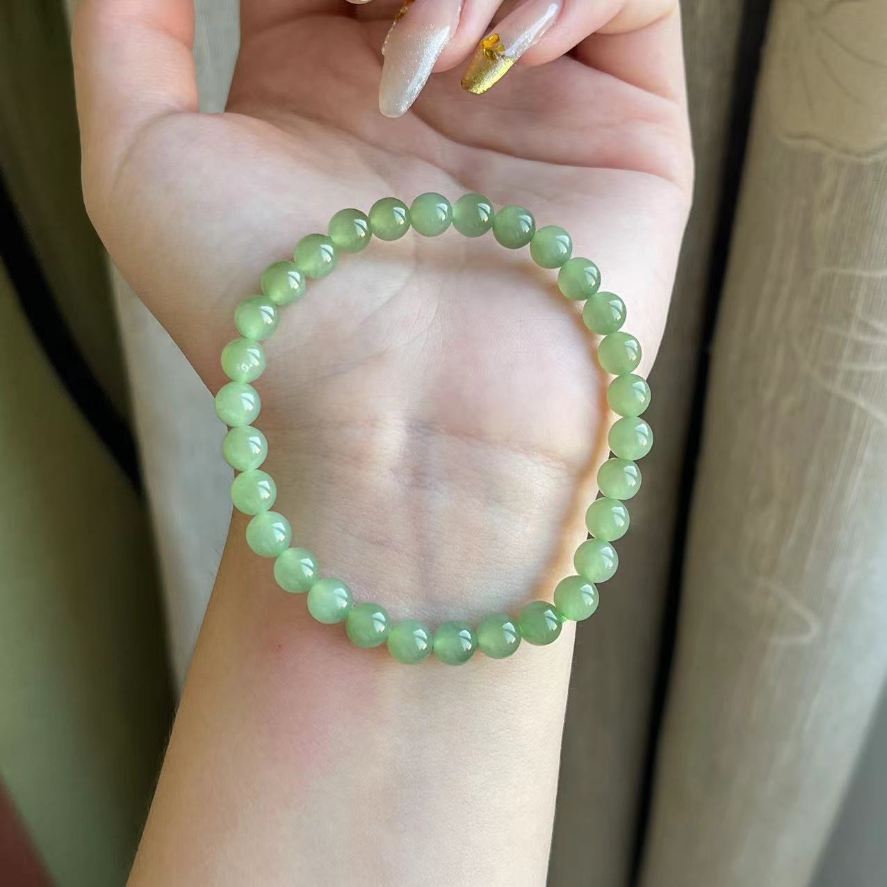 SC9131  和田玉碧玉手串*干净无黑点约6mm