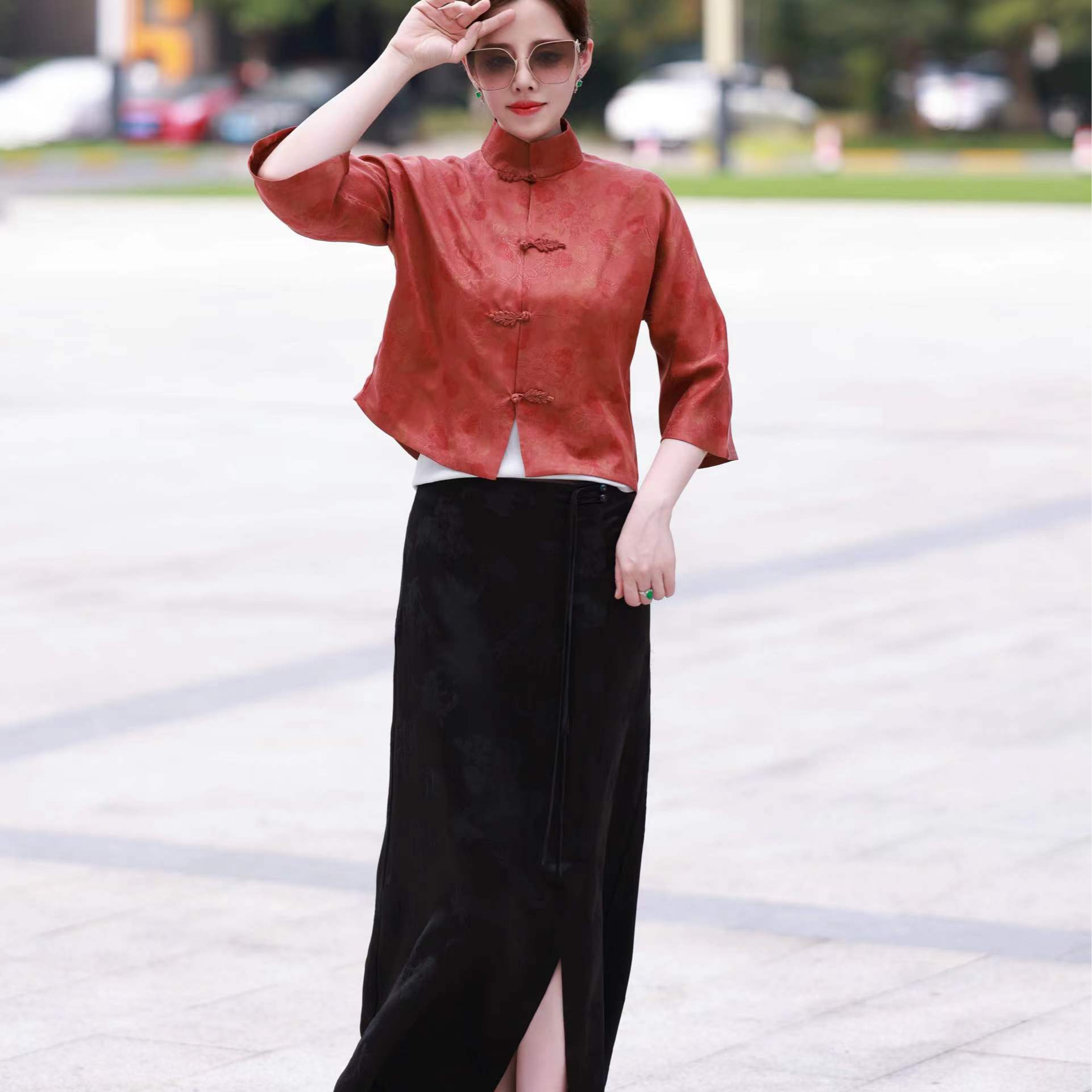 【莱裳雨】景衣国风红色百搭中国风上衣