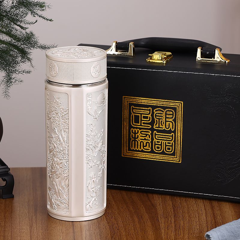 银色龙凤呈祥高端礼盒内胆银杯商务礼品保温杯