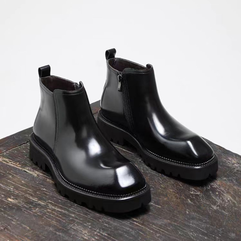 （有加绒）英伦男士高帮皮鞋厚底商务休闲真皮短靴马丁切尔西皮靴潮